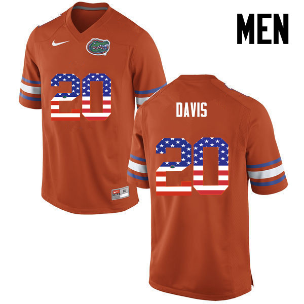Men Florida Gators #20 Malik Davis College Football USA Flag Fashion Jerseys-Orange - Click Image to Close